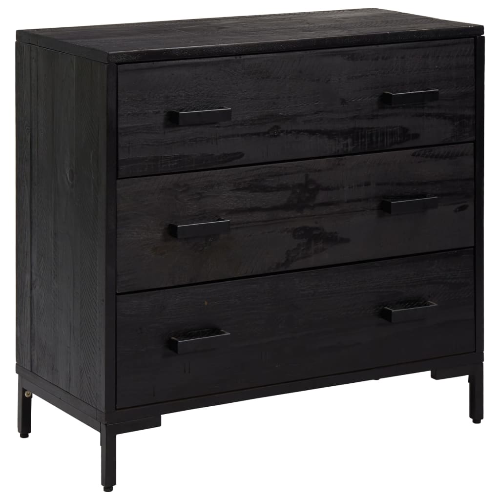 Kommode Schwarz 75x35x70 cm Massivholz Kiefer – Bild 2